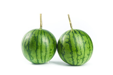 Fresh Whole Watermelons with Green Stripes Isolated on White Background