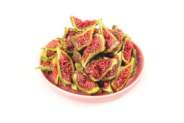 Yantai Candied Dried Figs from Shandong China in Pink Bowl on White Background