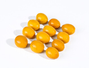 Marinated Quail Eggs with Soy Sauce Glaze on White Background - Gourmet Asian Delicacy