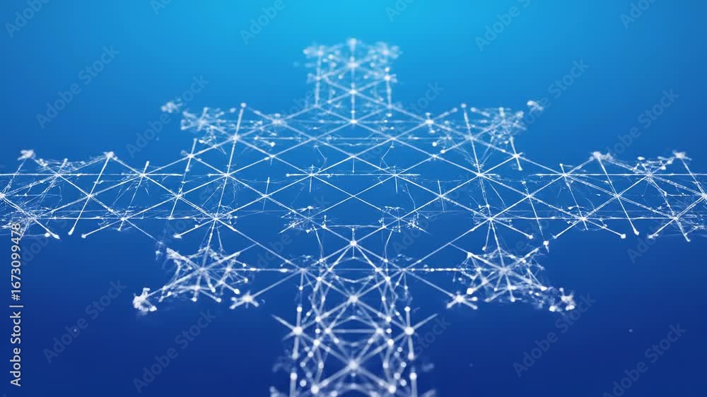 Aufkleber intricate digital network visualization with interconnected nodes and lines on a blue background.
