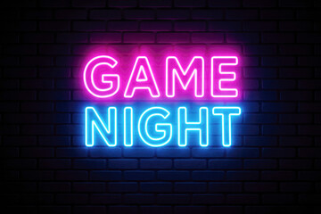 Game Night Neon Sign in Blue and Pink on a Brick Wall glowing