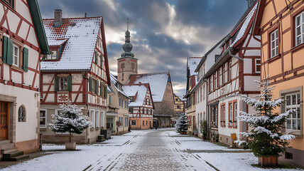 Obraz premium Narrow European street with old buildings in Prague and Stockholm