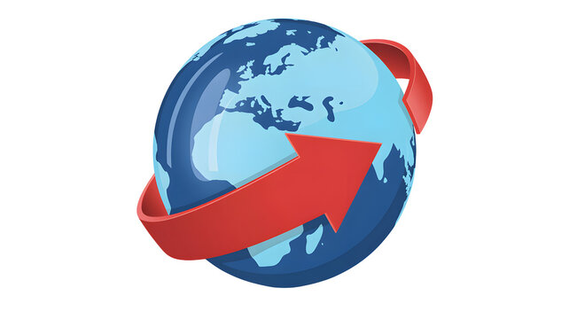 Global business growth with arrow spinning around the world map