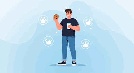 Man Displaying Cookie and Milk Depicting The Joy Of Simple Pleasures and Snack Time