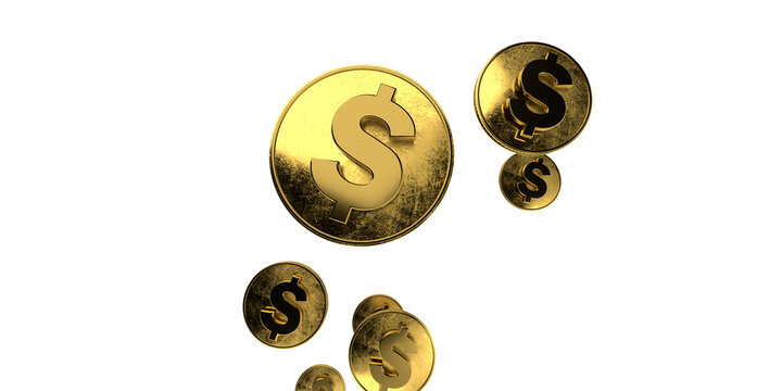 3d render stamp money dollar sign element. doller coin golden