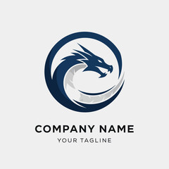 Fototapeta premium Blue Dragon Logo Design in a Circle.