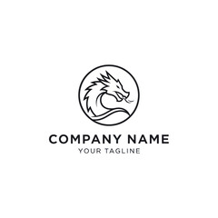 Obraz premium Minimalist line art dragon logo design in a circle.