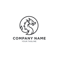 Fototapeta premium Minimalist line art logo of a dragon head inside a circle, a modern and powerful symbol for a company brand.