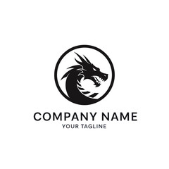 Fototapeta premium Dragon head silhouette in a circle logo design for company branding.