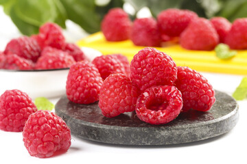 Fresh Red Raspberries on Wooden Board - Healthy Organic Berries Food Photography