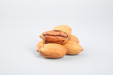 Fresh Pecan Nuts on White Background - Healthy American Nuts for Cooking and Baking