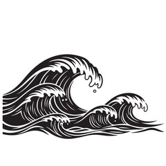 Stylized Black and White Ocean Waves Graphic Illustration