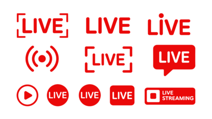 Live streaming icons for social media broadcasts and video content