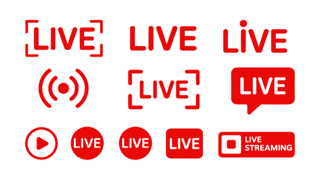 Live streaming icons for social media broadcasts and video content