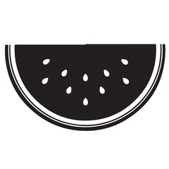 Minimalist Black and White Watermelon Slice Illustration with Seeds and Rind