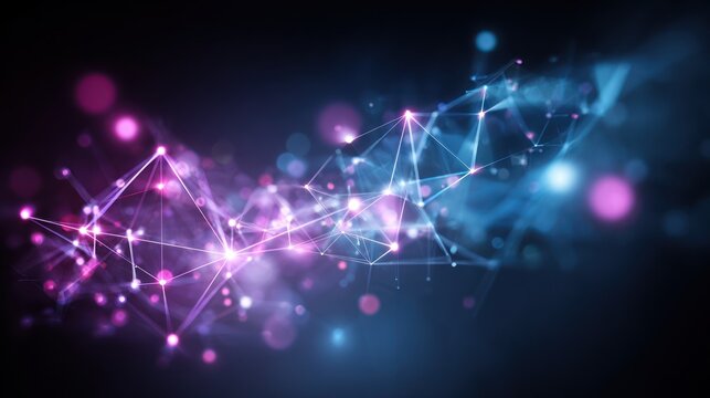 Abstract Digital Network with Connected Light Points in Blue and Pink Colors for Technology and Data Visualization
