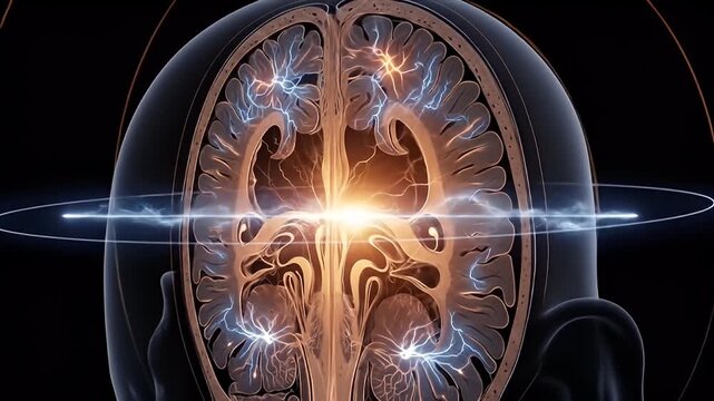 Electrical Impulses Firing in Human Brain Scan Animation