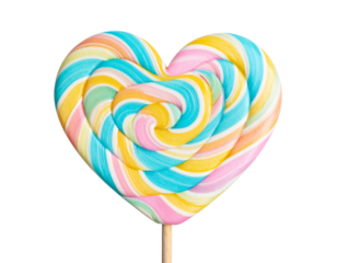  Cute Swirled Heart Lollipop with Pastel Colors, Top View, Isolated on Transparent Background  PNG