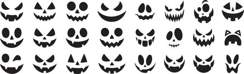 Fototapeta premium Spooky Halloween pumpkin carving stencils for creative crafts and seasonal decorations project with various face designs