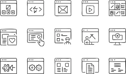 Vector collection of website interface icons representing different functionalities and features of web design