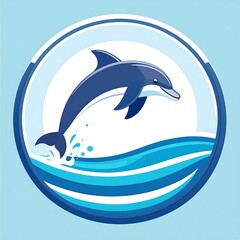 Fototapeta premium A spirited dolphin emblem, playfully breaching the surface with cheerful exuberance, a marine mammal mascot poised in aquatic splendor, a symbol of nature's joy