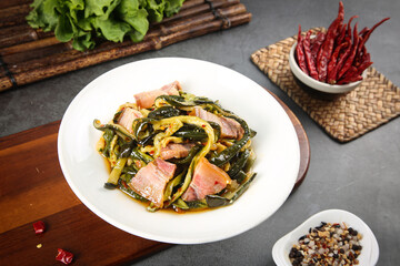 Asian Seaweed Stir-Fry with Pork and Dried Vegetables Traditional Farmhouse Style Cooking