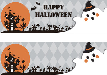 バナー　フレーム　ハロウィン　秋　10月　おばけ　ゴースト　かわいい　飾り　壁紙　背景　イラスト素材 © ribbon_s