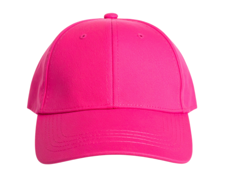  Bright Pink Baseball Cap with Solid Fabric Panels, Front View, Isolated PNG