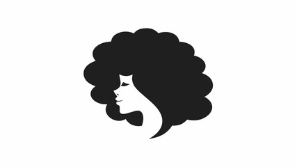 Silhouette of a woman with a large afro hairstyle in black and white profile view on a white background | editable eps vectors