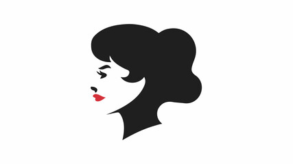 Silhouette of a woman with red lips and black hair in a minimalist style on a white background design | editable eps vectors