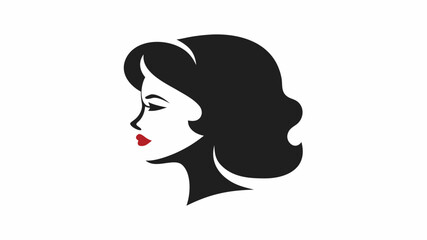 Illustration of a woman's face in profile with black hair and red lips on a white background design vector | editable eps vectors silhouette