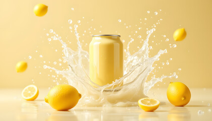 canned drinks with water splash effect