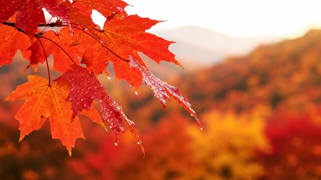 Close-up of Vibrant Red Maple Leaves in Autumn