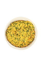 Handmade Herb Omelet with Parsnip and Scallions in White Dish