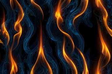Fire stylized in dark blue colour. Close-up of flames stylized in dark blue colour on a black background