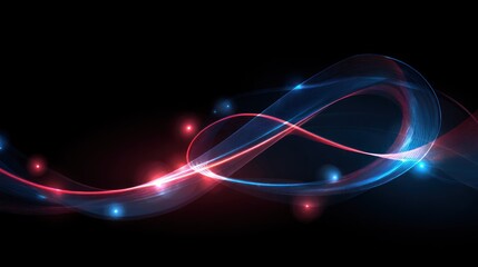 Abstract Light Waves in Red and Blue on Black Background