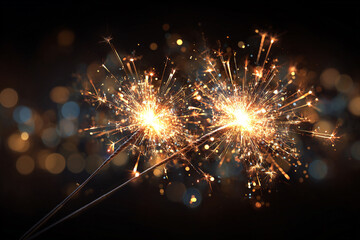 Obraz premium Bright sparkling fireworks light up the night sky with glowing bokeh