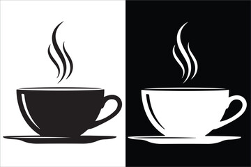 Contrasting Black and White Coffee Cup Designs with Steaming Hot Beverages