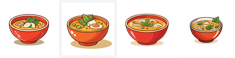 Miso Soup vector illustration set featuring detailed, colorful design elements.