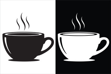 Minimalist Black and White Illustration of Steaming Hot Beverage Cups in Contrast