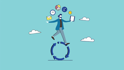 build good work habits with several skills, habitual procedures leading to business or career success, discipline or working efficiency, business people carry out work with a circle of good work habit