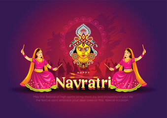 Garba Night poster for Navratri Dussehra festival of India. vector illustration design of peoples playing Dandiya dance.