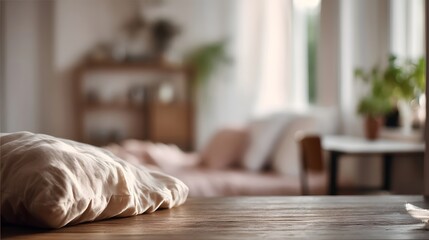 Cozy bedroom scene with natural light and blurred background