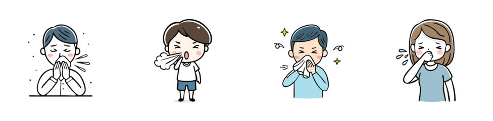 sneezing vector illustration set featuring detailed, colorful design elements.