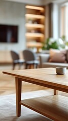 Wooden coffee table in a cozy living room setting