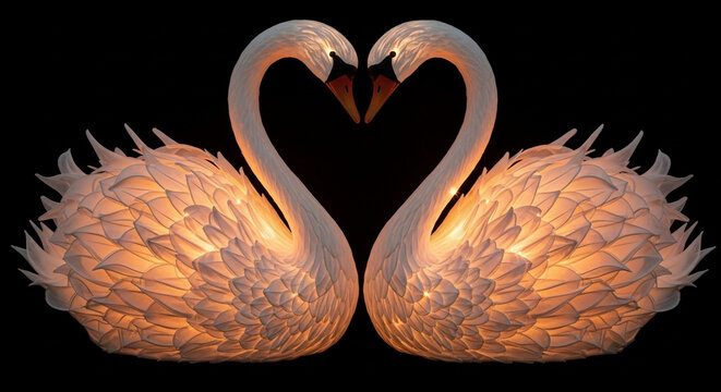 Naklejki Beautiful swan love heart sculpture art decoration romance wedding valentine's day gift