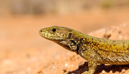 Obraz premium Podarcis muralis, a European wall lizard basking in natural sunbeam setting