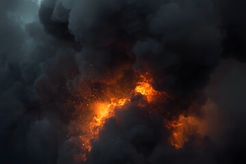 Fire and smoke. Fire under the heavy smoke