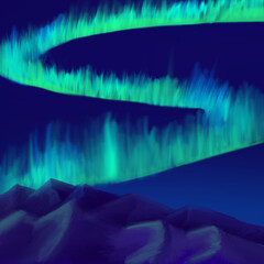 Northern Lights Over Mountains Digital Painting