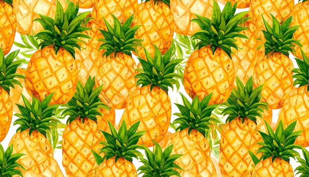 Watercolor Pineapple Pattern: A vibrant design with tropical fruit on white backdrop